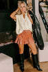 Beige Notched V Neck Short Sleeve Sweater
